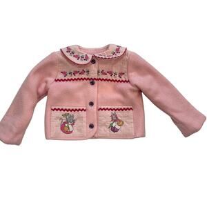 Girl's Handmade Pink Fleece Coat, Mouse, Bunny, Pockets, Ribbon Detail, 4-5T